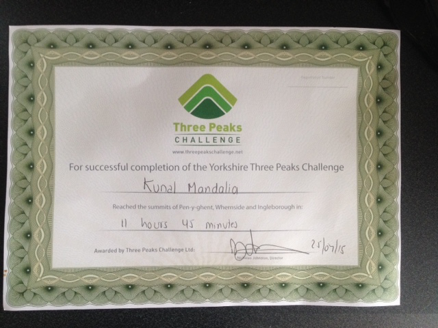 Yorkshire Three Peaks Certificate